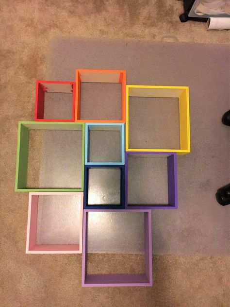 Rainbow Floating Shelves, Rainbow Home Decor Diy, Rainbow High Doll Storage, Rainbow Theme Bedroom Ideas, Diy Rainbow Decorations Room Decor, Rainbow High Bedroom, Diy Unicorn Bedroom Decor, Rainbow House Decor, Pastel Rainbow Bedroom Ideas