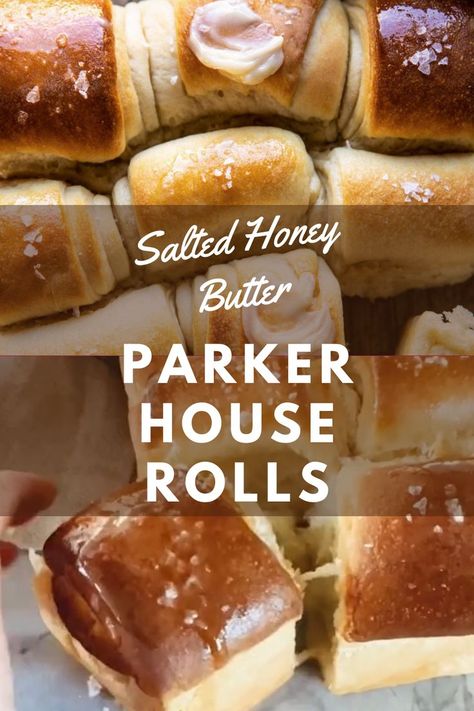 Salted Honey Parker House Rolls, Honey Butter Parker House Rolls, Salted Honey Butter, Honey Dinner, Homemade Honey Butter, Parker House Rolls, Dinner Roll, Fun Baking, Dinner Rolls Recipe