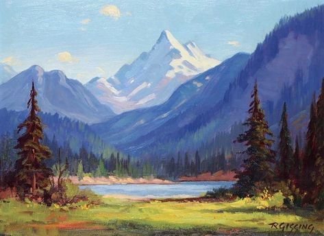 Mountains Reference Photo, Mountain Scenery Watercolor, Big Canvas Landscape Painting, Mountain Valley Drawing, Nature Paintings Mountains, Mountain Painting Landscape, Painting Inspo Landscape, Mountain And Lake Drawing, Mountain Scape Painting