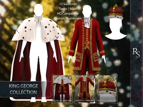 TS4 King George Collection | Revolution Sims on Patreon Sims 4 King Clothes, Sims 4 Royal, Sims 4 Medieval, Royalty Clothes, Sims 4 Male, Rococo Era, Sims 4 Decades Challenge, Sims 4 Male Clothes, Sims Medieval