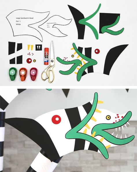 DIY Sandworms of Saturn Decoration | Party Ideas & Activities by Wholesale Party Supplies Halloween Door Decorations Beetlejuice, Beetle Juice Craft Ideas, Beetlejuice Worm Diy, Beetlejuice Diy Sandworm, Beetle Juice Classroom Door, Beatle Juice Decoration, Beetlejuice Christmas Decorations, Beetlejuice Backdrop Ideas, Beetlejuice Snake Diy