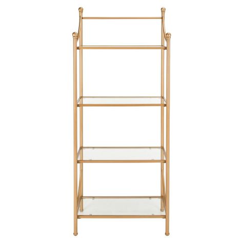 Gold Etagere, Minimalist Shelves, Etagere Bookcase, Curved Glass, Living Room Dining Room, House Of Hampton, Glass Shelves, Quality Furniture, Ladder Decor