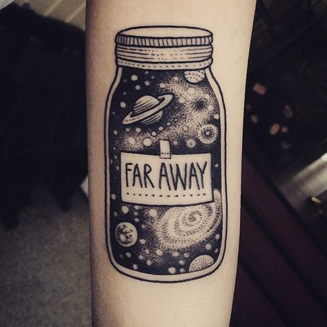 Artist: Susanne König of Immer&Ewig Tattoo - Hamburg, Germany Instagram: @suflanda Space Jar, Jar Tattoo, Space Tattoos, Galaxy Jar, Kunst Tattoos, Space Tattoo, Unique Tattoo, Hamburg Germany, Body Modifications