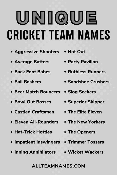 unique cricket team names list Cricket Team Names, Cricket Team Names Ideas, Unique Team Names, Fun Team Names, Running Team Names, Fantasy Team Names, Team Names Ideas, Hockey Team Names, Softball Team Names