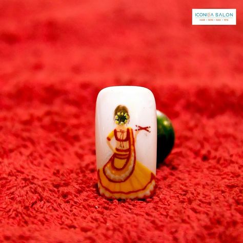 Nail Art Designs For Navratri, Figure Nails Art Designs, Festival Nail Art Designs, Navaratri Nail Art, Navratri Nails Design, Navratri Special Nail Art, Nails Brush Art, Karwachauth Nail Art Designs, Navratri Special Nail Art Designs