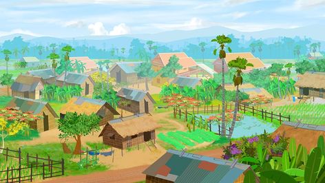 Village Scene Drawing, Free Green Screen Backgrounds, Farm Cartoon, Cartoon Garden, Free Background Photos, Garden Background, Photoshop Backgrounds Backdrops, Cartoon Trees, House Cartoon