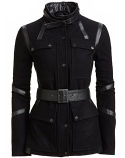 Style # 103050015   NOW $169.00       REG. $349.00      It's all in the details with Brooke, a wool blend with soft leather trim jacket. This slim fit features a stand collar, four flap pockets and a leather belt with metal buckle. This mixed media piece will enhance your overall style. Preppy Men, Dark Fashion, Leather Jackets Women, Character Outfits, Mode Inspiration, Military Fashion, Black Jacket, Lany, Leather Fashion