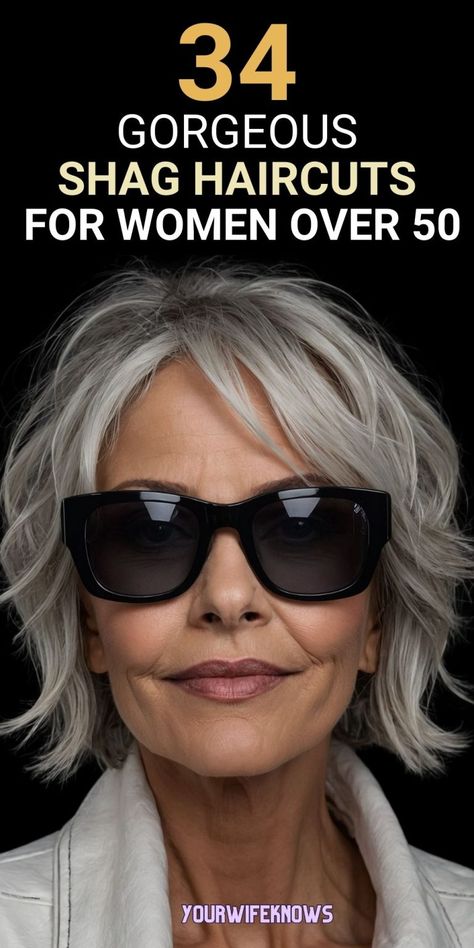 34 Chic Shag Haircuts to Elevate Style for Women Over 50! Modern Shag Haircuts Medium Over 50, Haircuts To Make You Look Younger, Haircuts That Make You Look Younger, Short Hair Chubby Face, Hair For Older Women, Shag Haircuts For Women, Shag Hair, Modern Shag Haircut, Grey Hair Over 50