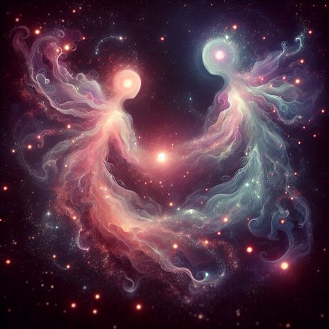 Experience a magical love journey with our AI art. Mesmerizing swirls of soft pink & pastel purple entwine in a cosmic dance against a starry backdrop, emitting delicate shines of mutual affection. Link in bio. #AIart #Love #Ethereal #CosmicLove #ArtificialIntelligence #DigitalArt Cosmic Love Aesthetic, Aphrodite Urania, Cosmic Love Art, Afterlife Art, Ethereal Love, Magical Love, Cosmic Dance, Cosmic Connection, Cosmic Love