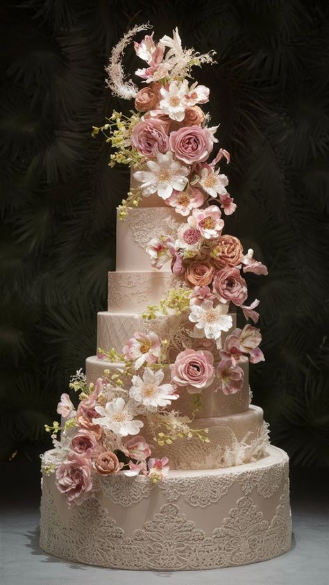 Wedding Cake Ideas Elegant Beautiful, Staircase Wedding Cake, Whimsical Wedding Cake, Luxury Wedding Cake Design, Bow Wedding Cakes, Whimsical Wedding Cakes, Geode Cake Wedding, Extravagant Wedding Cakes, Mr And Mrs Cake Topper