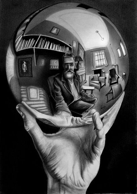 Escher Hands, Escher Art, Gcse Art Sketchbook, Reflection Art, Creation Art, Mc Escher, Fine Art Portraiture, Perspective Art, Art Theme