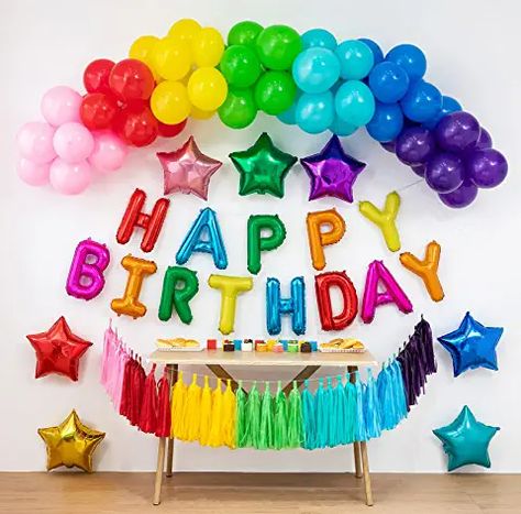 Rainbow Color Birthday Party Decorations, Rainbow Bday Decorations, Rainbow Color Birthday Party Ideas, Rainbow Theme Decorations, Rainbow Themed Birthday Party Decorations, Rainbow Decorations Party, Color Party Decorations, Birthday Decorations Rainbow, Colorful Birthday Party Decorations