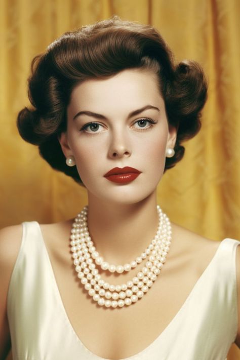 Photo showing 1950s woman wearing matching pearl necklace and earrings set 50s Accessories Jewelry, Old Hollywood Jewelry Glamour, 50s Jewelry 1950s, 1950s Accessories Jewelry, 1940’s Jewelry, 1940 Jewelry Earrings, 1950 Jewelry 1950s Fashion Accessories, 1950s Fashion Accessories, 1950 Makeup Vintage