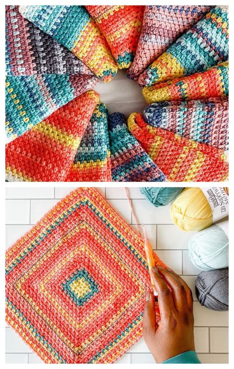 Linen Square Temperature Blanket Crochet Free Pattern - Crochet & Knitting Linen Stitch Crochet Granny Square, 12 Point Star Crochet Temperature Blanket, Granny Square Temperature Blanket Crochet, Temperature Blanket Granny Square, Temperature Blanket Crochet Free Pattern, Tempature Blanket Crochet Pattern, Granny Square Temperature Blanket, Temp Blanket, Crochet Temperature Blanket