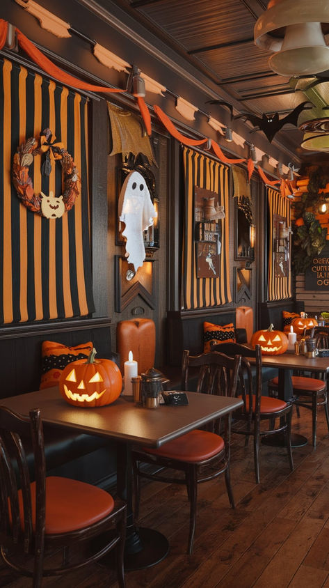 Make your restaurant stand out with a Halloween design backdrop. Impress guests with a fun, festive, and haunting atmosphere! Follow for more creative Halloween ideas. Halloween Restaurant Ideas, Restaurant Backdrop, Halloween Restaurant, Restaurant Background, Restaurant Ideas, Ideas For Halloween, Pizza Place, Halloween Design, Halloween Ideas