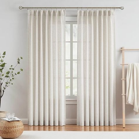 Amazon.com: Vision Home Natural Pinch Pleated Semi Sheer Curtains Textured Linen Blended Light Filtering Window Curtains 90 inch for Living Room Bedroom Pinch Pleat Drapes with Hooks 2 Panels 42" Wx90 L : Home & Kitchen Pinch Pleat Drapes, Semi Sheer Curtains, Pinch Pleat Drape, Beige Curtains, Drapes For Living Room, Pleat Curtains, Pleated Drapes, Pinch Pleat Curtains, Living Room Nursery