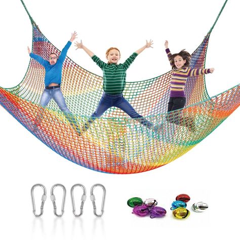 PRICES MAY VARY. SAFE PLAY FOR KIDS: The HOEE Kids Playground Climbing Net is designed to cover more ground than other playground equipment, giving your kids a safe area to play and explore,keeps your kids entertained while keeping them safe from any falling accidents. MADE TO LAST: The double layers playground netting design and reinforced border ensured this net is strong and safe. The multi-colored cargo net is knotless and double layered, It has a bearing capacity of up to 600 lbs and is wea Playground Accessories, Playground Safety, Rope Bridge, Play For Kids, Tree Fort, Play Structures, Kids Climbing, Rope Ladder, Tree House Designs