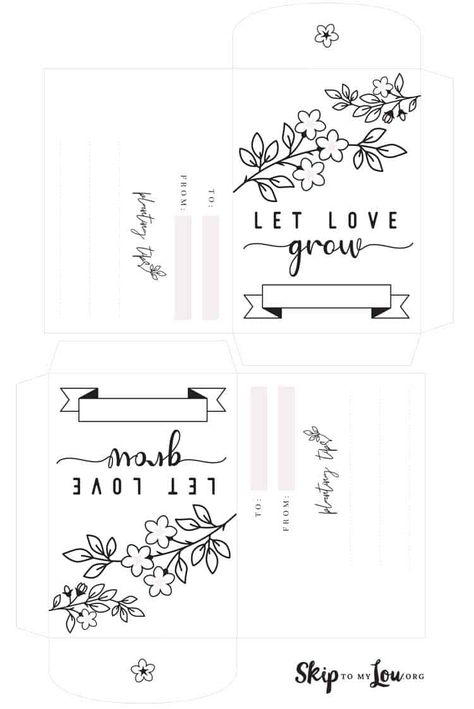 Let Love Grow: Printable Seed Packets to Color and Share Your Favorite Seeds | Skip To My Lou Seed Saving Envelopes Free Printable, Seed Packet Valentine Printable, Printable Seed Packets, Free Seed Packet Template, Seed Packet Printable, Let Love Grow Seed Packets, Seed Packet Template, Diy Seed Packets, Pretty Wedding Cakes