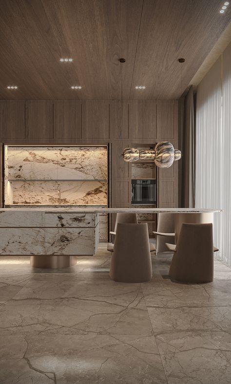 Luxury Kitchen Design Modern, Small Modern Kitchens, Modern Luxury Kitchen, Kitchens Luxury, Modern Kitchen Interiors, Palm Jumeirah, Beige Marble, Contemporary Kitchen Design, Mansion Interior