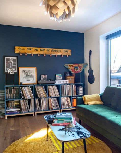 Small Music Room, Music Room Ideas, Room Arrangement Ideas, Mid Century Renovation, Man Cave Ideas, Home Music Rooms, Vinyl Room, Record Room, Music Room Decor