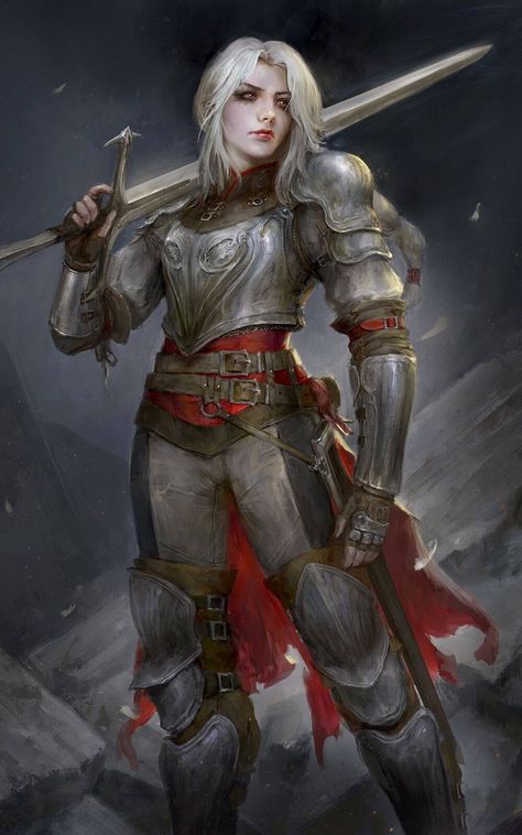 f Fighter Plate Armor Cloak Longsword Mountains Night female underdark lg Ryland Core, Female Geralt, Dhampir Female, Fighter Character Art, Paladin Character Design, Dhampir Dnd, Dnd Ravenloft, Medieval Fantasy Art, Twisted Reality