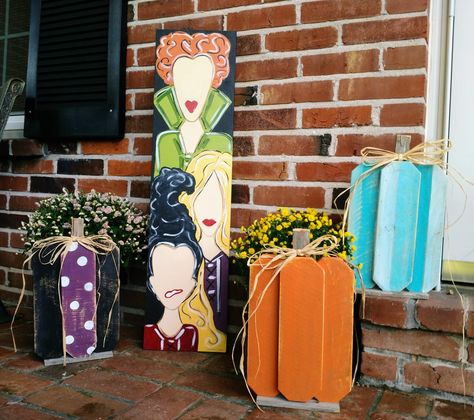 Hocus Pocus Wood Decor, Sanderson Sisters Wood Sign, Sanderson Sisters Decorations Diy, Hocus Pocus Wood Sign, Hocus Pocus Wooden Signs Diy, Sanderson Sisters Wood Cutout, Hocus Pocus Porch Leaner, Hocus Pocus Painting Ideas, Sanderson Sisters Crafts