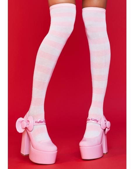 Hello Kitty Heels, Fluffy Heels, 헬로키티 배경화면, Hello Kitty Bow, Hello Kitty Shoes, Dr Shoes, Kawaii Shoes, Platform Mary Janes, Hello Kitty Collection