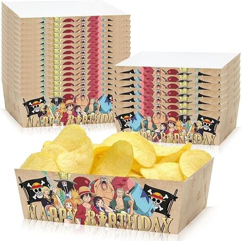 24 Pcs One Piece Theme Anime Birthday Decorations, One Piece Paper Food Serving Tray for Party, Cartoon Birthday Party Supplies, Food Serving Trays for Birthday Party, Picnic, Snacks, Fried Food : Amazon.sg: Home One Piece Party Ideas, One Piece Anime Birthday Theme, Anime Birthday Decorations, Anime Birthday Party Ideas, One Piece Birthday Theme Party Ideas, One Piece Birthday, Cartoon Birthday Party, One Piece Birthdays, One Piece Theme