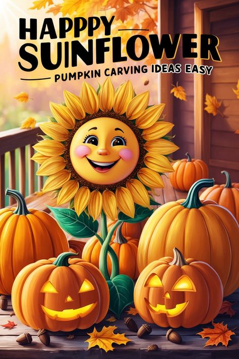 Add a joyful twist to Halloween with a sunflower pumpkin! These easy carving ideas are beginner-friendly and bring a warm, happy feel to any autumn decor. Perfect for a non-spooky vibe! #PumpkinIdeas #SunflowerHalloween Sunflower Pumpkin Carving, Easy Carving Ideas, Pumpkin Carving Ideas Easy, Simple Halloween Decor, Pumpkin Varieties, Sunflower Pumpkin, Polka Dot Pumpkin, Bat Silhouette, Easy Pumpkin Carving