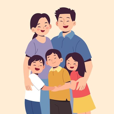 Family Picture Cartoon, Family Drawing Illustration, Family Animation, Family Picture Drawing, Asian Family, Filial Piety, Family Vector, Family Drawing, Cartoon Photo