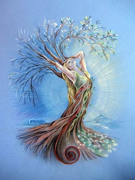 Dryad Tattoo, Tree People Art, Sacred Feminine Art, Cycles Of The Moon, Ideas Para Cuadros, Mother Earth Art, Tree People, Earth Mother, The Turning