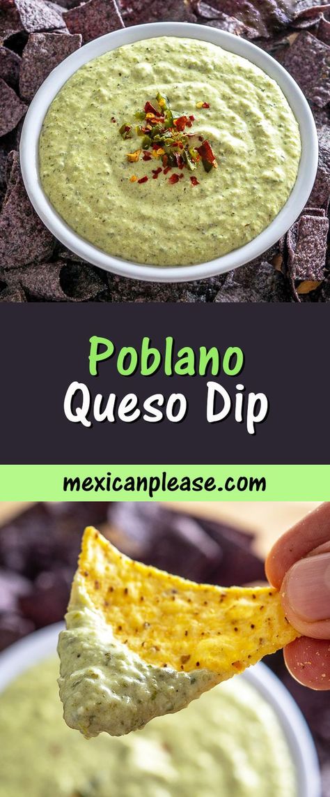 Queso Dip Mexican, Poblano Recipes, Cheese Logs, Food Dips, Queso Dip Recipe, Poblano Peppers Recipes, Roasted Poblano Peppers, Roasted Poblano, Latin Recipes