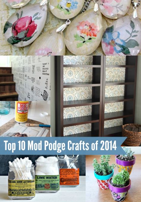 Have a jar of Mod Podge and aren't sure what to do with it? These top 10 Mod Podge craft ideas of 2014 are the perfect place to start! Bookcase Redo, Mod Podge Projects, Mod Podge Crafts, Modge Podge, Diy Spring, General Crafts, Dollar Store Crafts, Crafty Projects, Crafty Craft