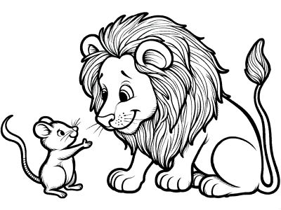 The Lion and the Mouse  coloring page Lion And Mouse Story Puppets, The Lion And The Mouse Craft, The Lion And The Mouse Activities, Lion And Mouse, The Lion And The Mouse, Kindergarten Coloring Sheets, Mouse Coloring Pages, Lion Coloring, Outline Pictures