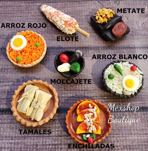 Miniature Mexican Food, Mexican Christmas Party, Mexican Food Art, Refrigerator Decor, Food Authentic, Dia De Los Muertos Decorations Ideas, Decorative Magnets, Miniture Food, Mini Altar