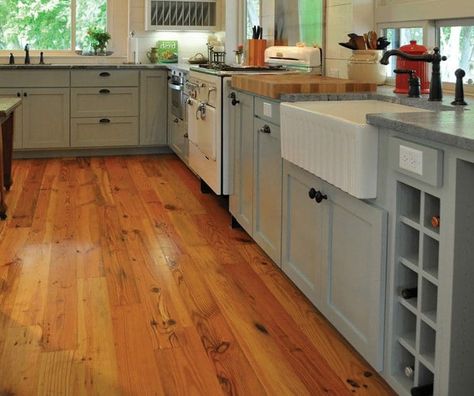 antique_heart_pine Kitchen Pine Floors, Pine Kitchen Floors, Antique Heart Pine Flooring, Heart Of Pine Floors, Pine Flooring Kitchen, Kitchen With Pine Floors, Orange Wood Floor Kitchen, Oregon Pine Floors, Wide Pine Floors