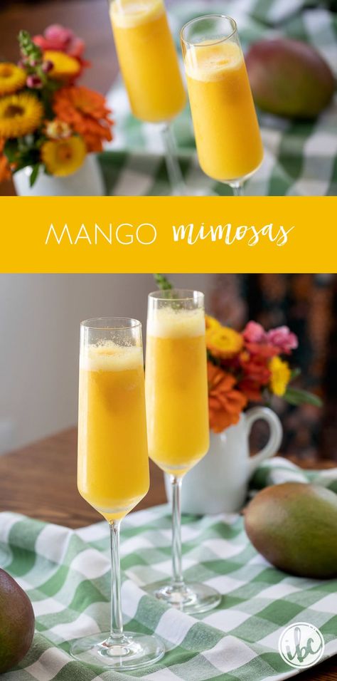 Easy Mango Mimosa Recipe #mango #mimosa #cocktail #brunch #prosecco #breakfast #sorbet #easy #recipe Mango Mimosa Recipe, Mimosa Recipe Champagne, Mango Mimosa, Sorbet Mimosa, Hosting Breakfast, Mango Sorbet Recipe, Cocktail Prosecco, Mango Cocktail, Unique Cocktail Recipes