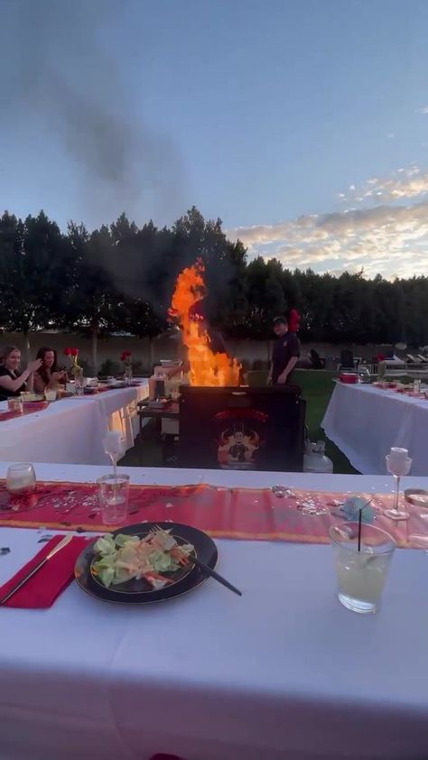 Hibachi 2 U - Are you planning an outdoor event? If so,... Hibachi Wedding Reception, Backyard Bachelorette Party Ideas, Hibachi At Home Party, Hibachi Dinner Party Decor, Backyard Hibachi Party, Hibachi Theme Birthday Party, Hibachi Dinner Party, Hibachi Party, Hibachi Dinner