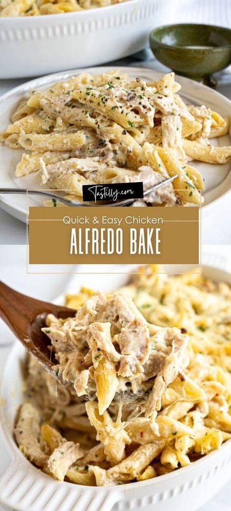 Quick & Easy Chicken Alfredo Bake Easy Chicken Alfredo Bake, Easy Chicken Tenderloin Recipes, Tasty Casseroles, Penne Casserole, Casseroles Chicken, Easy Chicken Alfredo, Creamy Casserole, Easy Honey Garlic Chicken, Quick Easy Chicken