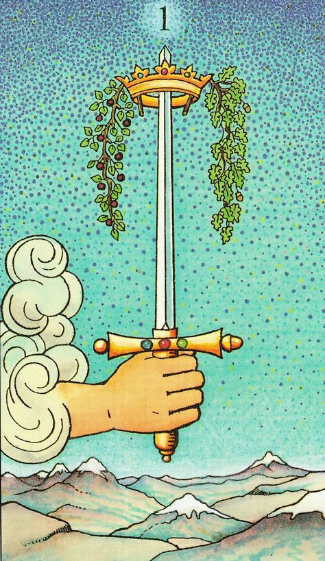 Ace of Swords - Tarot in de Herstelde Orde Ace Of Swords Tarot, Tarot Illustration, Tarot Symbolism, Suit Of Swords, Tarot Swords, Ace Of Swords, Witch Board, Swords Tarot, Le Tarot