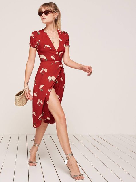 Red Wrap Dress, Silky Dress, Reformation Dresses, Vestido Casual, Wrap Dress Floral, Ethical Fashion, Outfits Casuales, Ibiza, Day Dresses