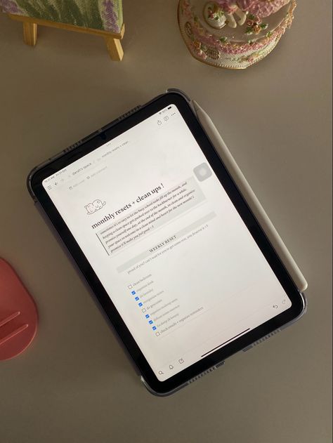 organizing my monthly reset and list of chores before November on my iPad Monthly Reset Aesthetic, Chores Aesthetic, Ipad Mini Aesthetic, List Of Chores, Monthly Reset, Lilac Aesthetic, Ipad Stickers, Phone Things, Vision Board Goals