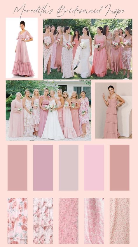 Pink Bridesmaid Dresses Mismatched, Bridesmaid Dress Inspiration, Light Pink Bridesmaids, Patterned Bridesmaid, Light Pink Bridesmaid Dresses, Mix Match Bridesmaids, Blush Pink Bridesmaids, Floral Bridesmaid Dresses, Bridesmaids Dress Inspiration