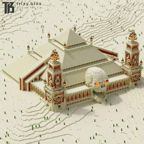 Minecraft Building Ideas Desert, Minecraft Temple Build, Minecraft Temple Ideas, Minecraft Desert Builds, Minecraft Pyramid, Minecraft Desert House, Minecraft Temple, Minecraft Desert, Minecraft Castle Designs