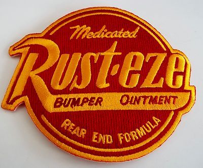 Patches For Senior Jackets, Lightning Mcqueen Jacket, Disney Patches Ideas, Rusteez Logo Cars Movie, Retro Patches, Lightning Mcqueen Costume, Lightning Mcqueen Rusteze, Disney Iron On Patches, Car Patches