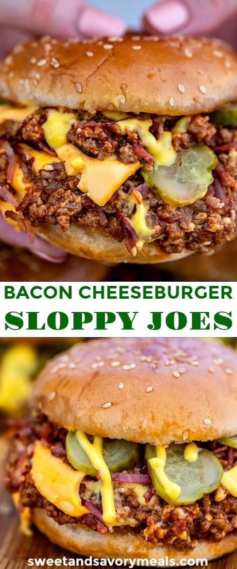 Bacon Cheeseburger Sloppy Joes, Cheeseburger Sloppy Joes, Queso Cheddar, Sloppy Joes Recipe, Cheese Burger, Sloppy Joe, Bacon Cheeseburger, Burgers Sandwiches, Crumbled Bacon