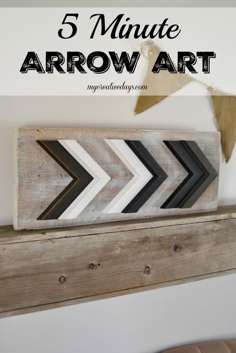 Looking for an easy DIY art project? This Arrow Art took me less than 5 minutes to make. I repurposed some frame corners I found at a thrift store and an old board from our garage! 5 Minute Arrow Art from MyCreativeDays. Diy Wood Arrow Wall Art, Frame Corners Ideas, Room Decor Wall Ideas, Diy Arrow, Decor Wall Ideas, Arrow Painting, Wooden Arrow, Arrow Wall Art, Wood Arrow