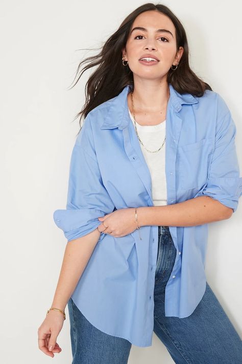 Best Button-Down Shirts For Women Poplin Shirt Outfit, Loose Shirt Outfit, Modest Summer Outfits, Crisp White Shirt, Feather Dress, Boyfriend Shirt, Loose Shirts, Shirts For Women, Western Dresses