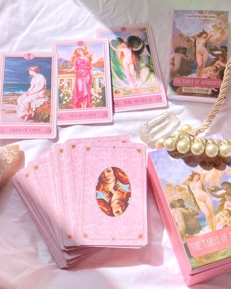 💗🌹 we are so grateful for each one of you who love our creations 🙏🥰 great photo by @thelibraintuitive #thetarotofaphrodite #tarotcommunity #tarot #tarotcards #venus #aphrodite #pinkaesthetic Aphrodite Tarot Card, Altar To Aphrodite, Aphrodite Tarot Spread, Venus Goddess Aesthetic, Aphrodite Tarot, Tarot Reading Aesthetic, Venus Core, Cute Tarot Cards, Aphrodite Core