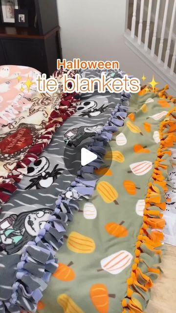 JOANN Fabric and Craft Stores on Instagram: "There is no better way to get into the spooky spirit than by cuddling up with festive tie blankets 🧡💜 handmade by @lifewithlainee

#tieblankets #fleece #handmadewithjoann #joand #summerween #halloween #codeorange #halloweendecor #happinessstartshere #falloween" Tie Blankets Fleece How To Make, Diy Halloween Blanket, Halloween Blanket Diy, Tie Blankets Fleece, Fleece Blanket No Sew, Tie Blankets Fleece Halloween, Halloween Blanket Making, Cute Halloween Blankets, Spooky Blanket